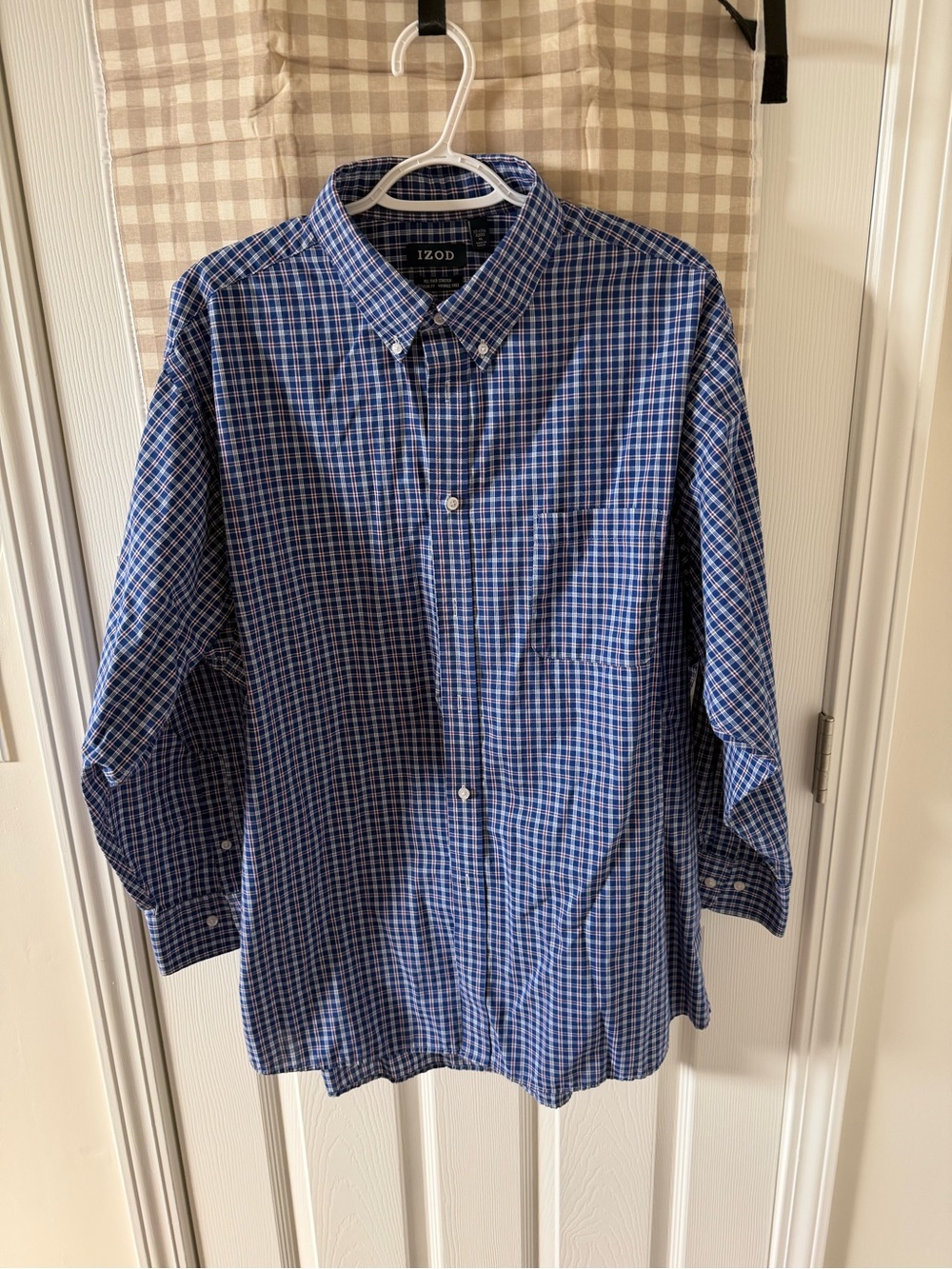 Izod Men's Navy and White Check Button-Down Shirt